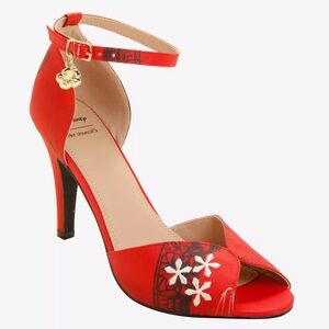 DISNEY LILO & STITCH Tiki HEELS! HU Summer Vacation Floral Charm Embroidery NIB